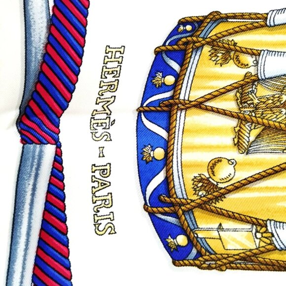 Hermes scarf Carre 90 Les Tambours Blue Silk100% 279-071525 - Picture 8 of 9